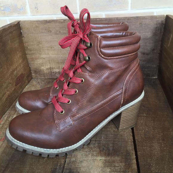 Bdg Womens Ankle Boots Brown Booties red laces - Picture 6 of 8